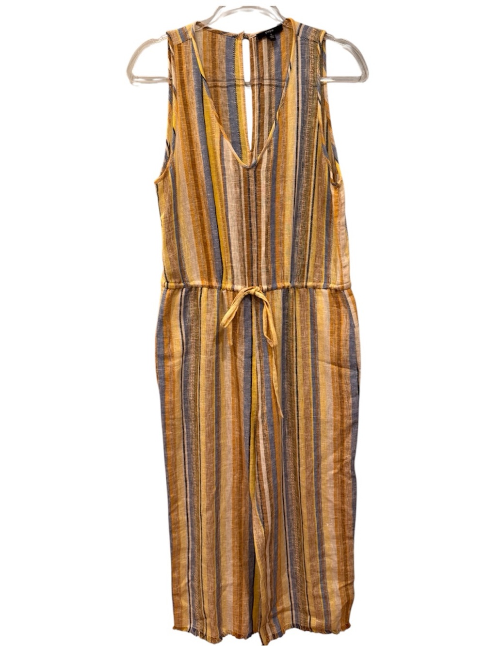 Anthropologie Drew Linen Blend Yellow Striped Jumpsuit Romper